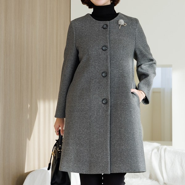 OUB6067 BB Round Wool Coat (broochset)