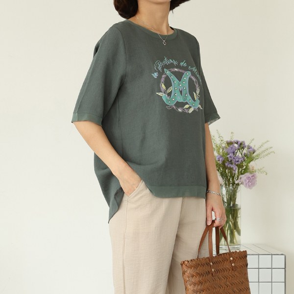TBC3297 Deet Color Matching Blouse Tee