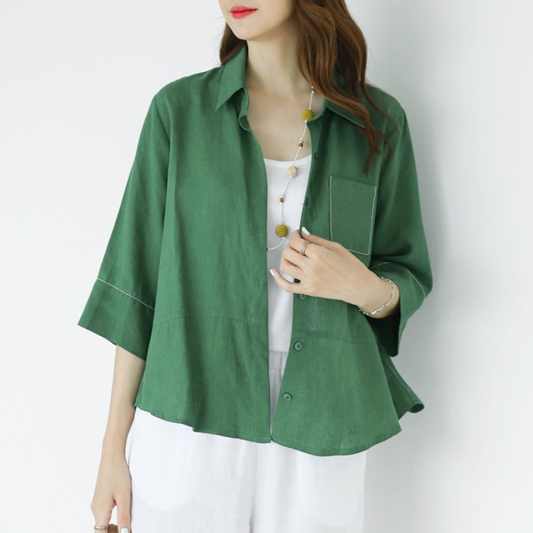 OUC3063_DC Thin to linen beading shirt jacket