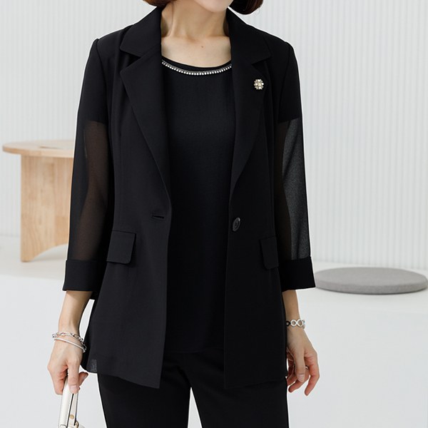 [THE BLACK] Benzene see-through collar jacket