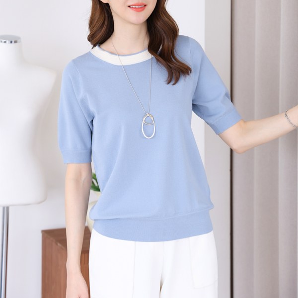 New Jersey color blocking short sleeve knit KNC3001