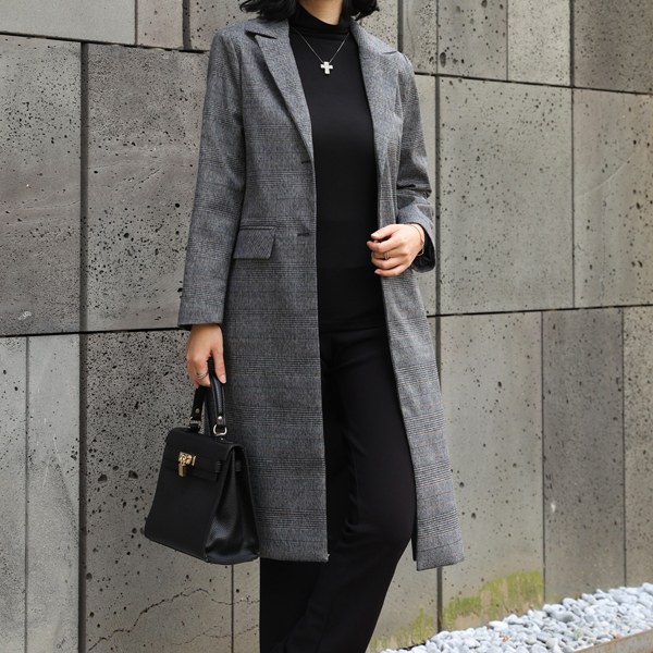 OUC5031 Long checked wool coat