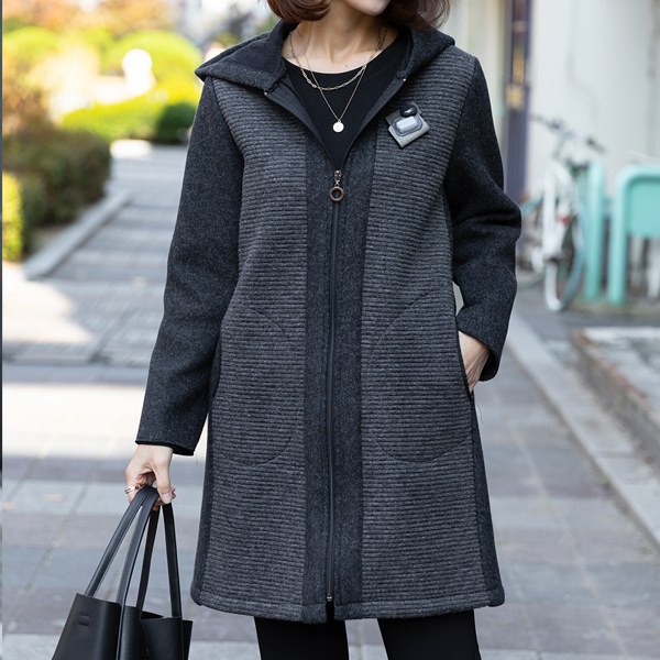 OUZ5034 color matching mink fur hooded coat (lining fur)