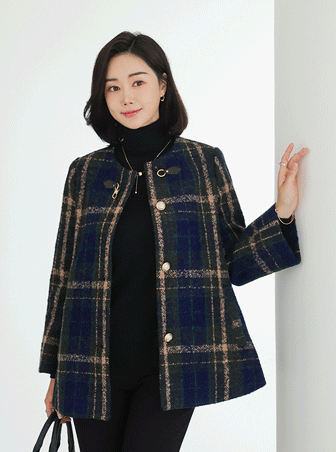 OUC6049 Earring check wool short jacket