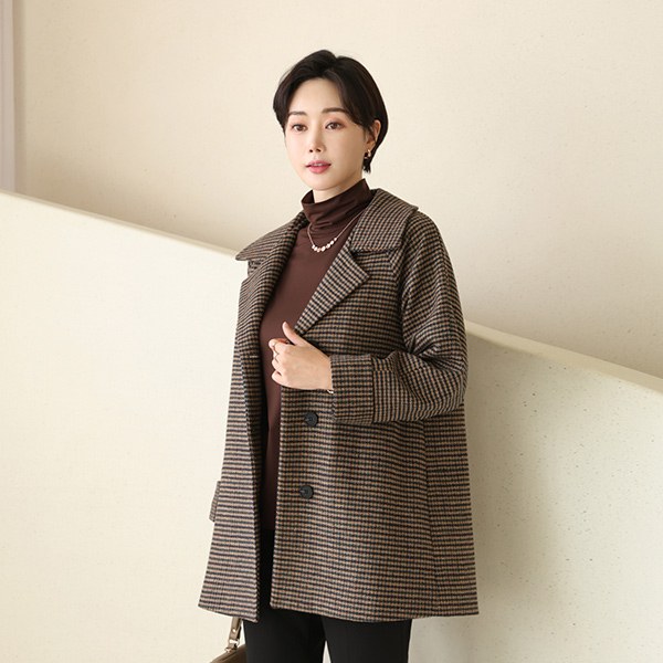 OUC6103 Check Wool Collar Coat