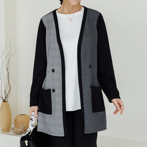 CAB1004_DC Markle check color matching cardigan
