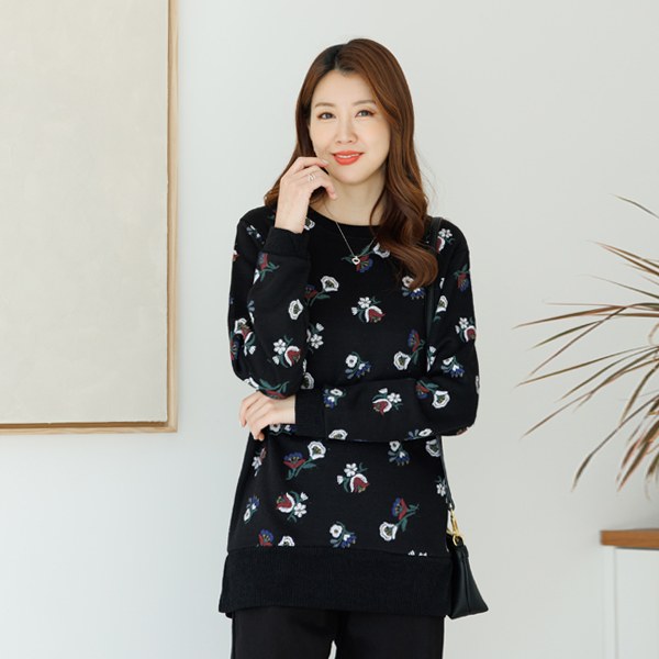 KND1001_DC Teating Flower Printing Round Knit
