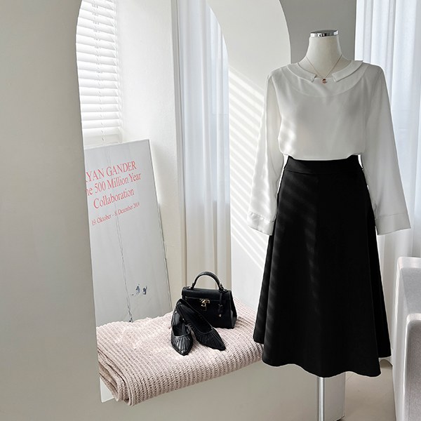SKD1002_DO [THE BLACK] Combi A-line skirt