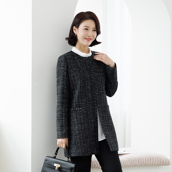OUC1032_DO [THE BLACK] Jullery long tweed jacket