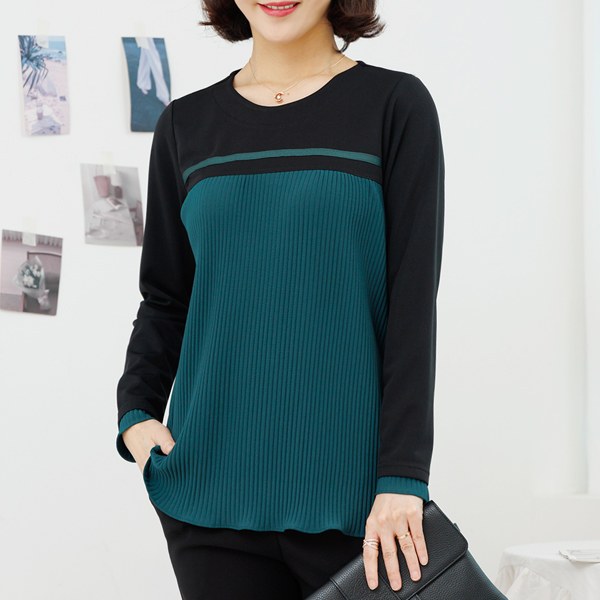 TBD1043_DC Turting wrinkle color matching blouse tee