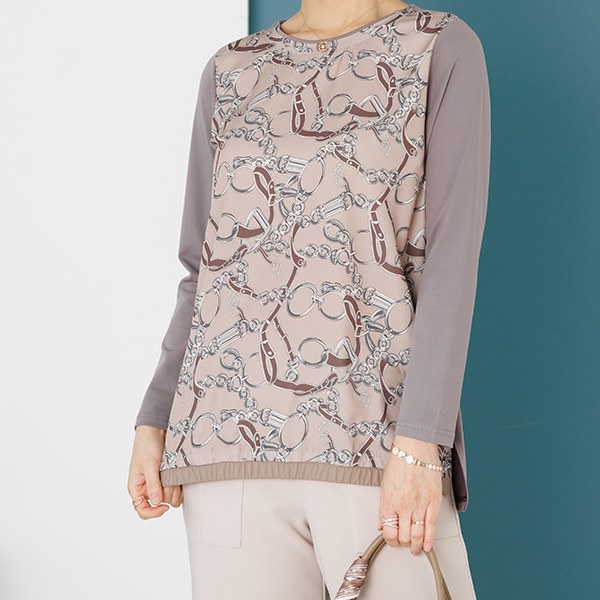 TBD1111_W Belt two color matching blouse tee