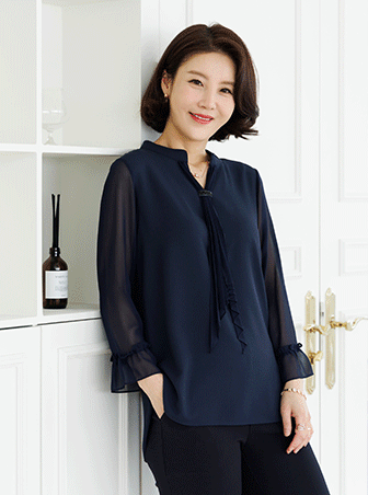 TBD1149_DO pleated tie blouse