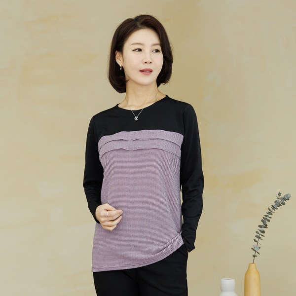 TBD2067_DC Two-stage frill color combination T-shirt