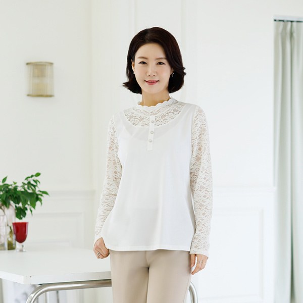 TBD2098_DO long till lace color matching blouse tee