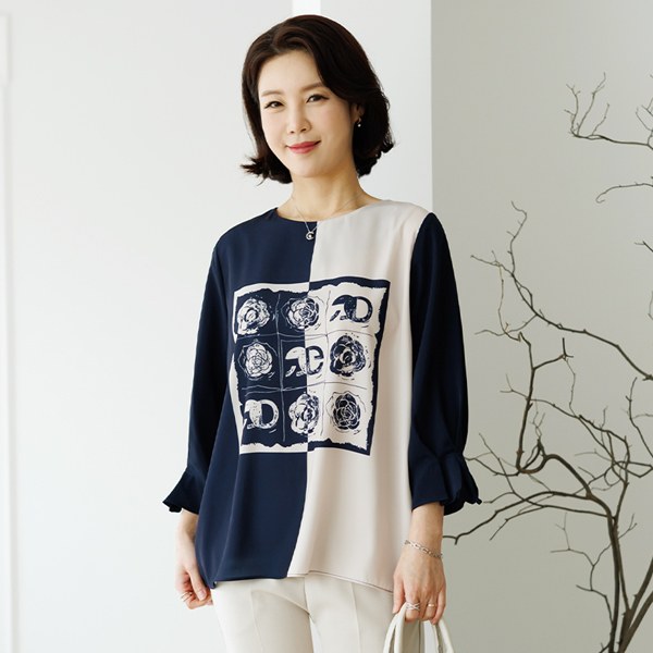 TBD2085_YO Dizen pattern color matching blouse