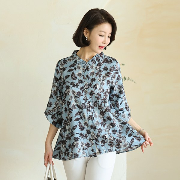 TBD3003_R Ink-and-wash style fabric rayon blouse
