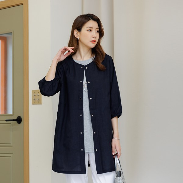 OUC3020_DC Button Round Linen Jacket
