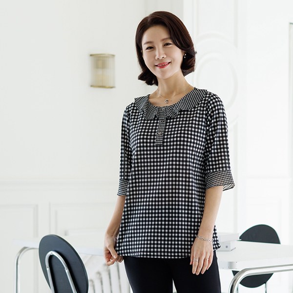 TBD3074_DO frilly check blouse
