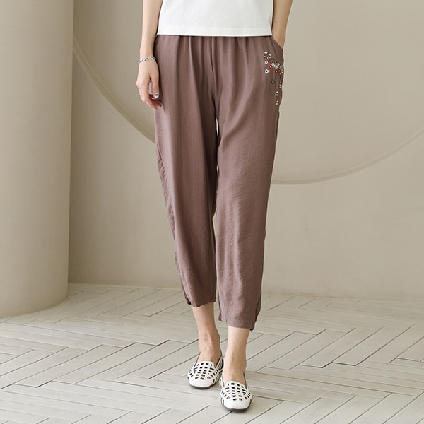 PTD3021_G Plum color embroidery pants