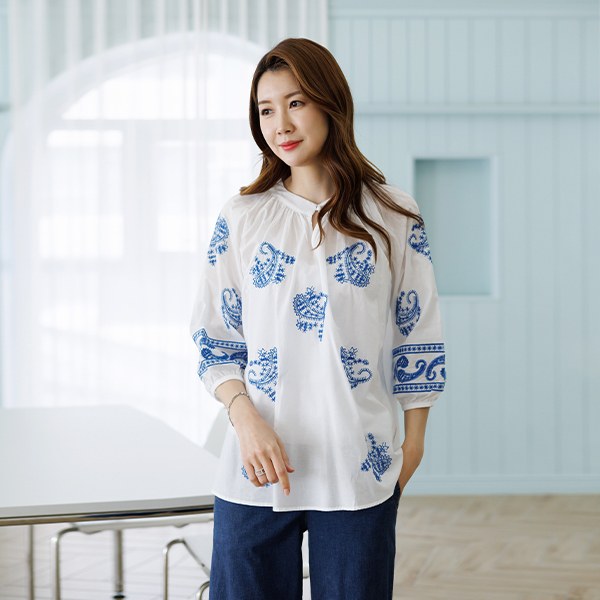 TBD3091_YC K-zel embroidery blouse