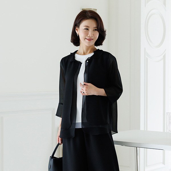 CAD3001_DO Double collar chiffon cardigan