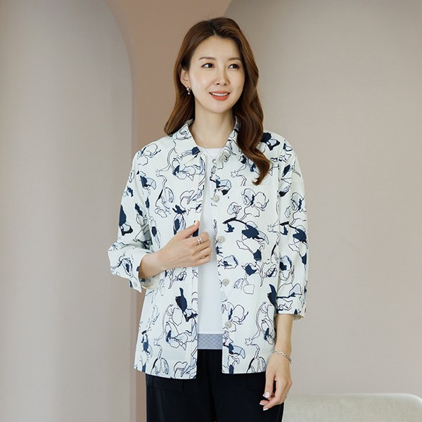 [THE BLACK] Viral flower printed shirt jacket