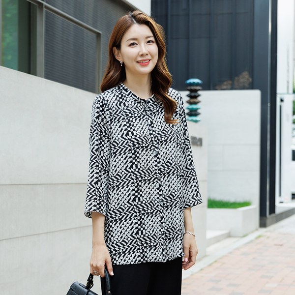 Riring printed long blouse (2VER.)