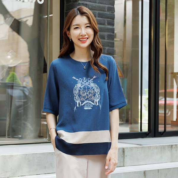 Pofining three-color blouse tee