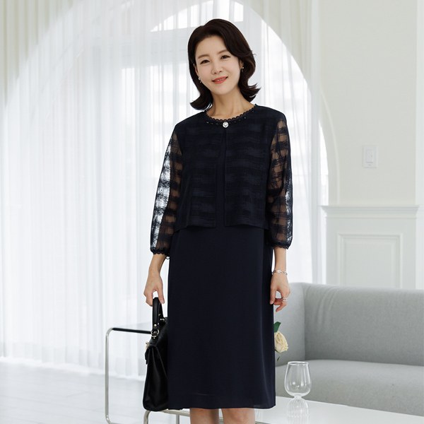 [THE BLACK] Lesha pearl cardigan dress