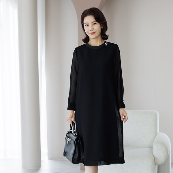 [THE BLACK] Pao see-through dress (broochSET)