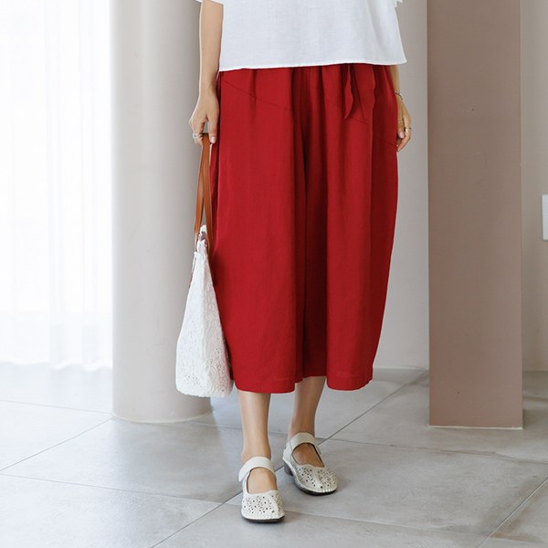 [PREMIUM] Ribbon Linen Jar Fit Pants