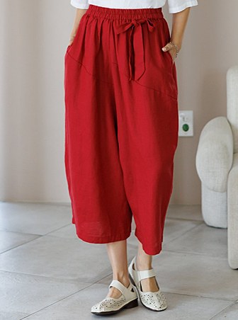 [PREMIUM] Ribbon Linen Jar Fit Pants