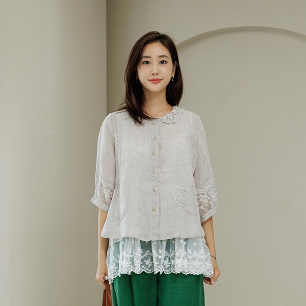 Lace Linen Blouse Jacket OUD3114