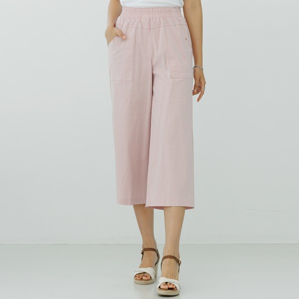 Unfastened cotton wide pants