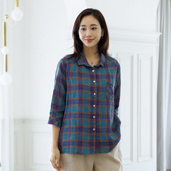 [THE BLACK] Organic check linen shirt