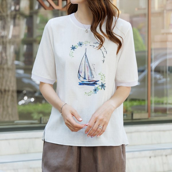 Boiled round blouse tee 