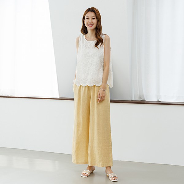 Two-tone linen wide pants