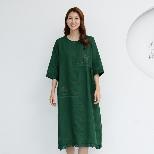 [PREMIUM] Puki embroidered linen dress