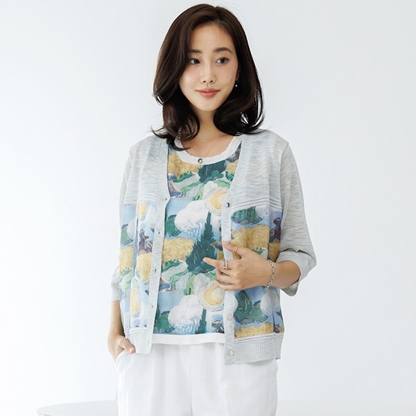 Gopin printed linen cardigan 