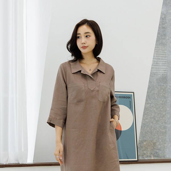 [PRIMIUM] Knee & Stitch Linen Dress OPD3116