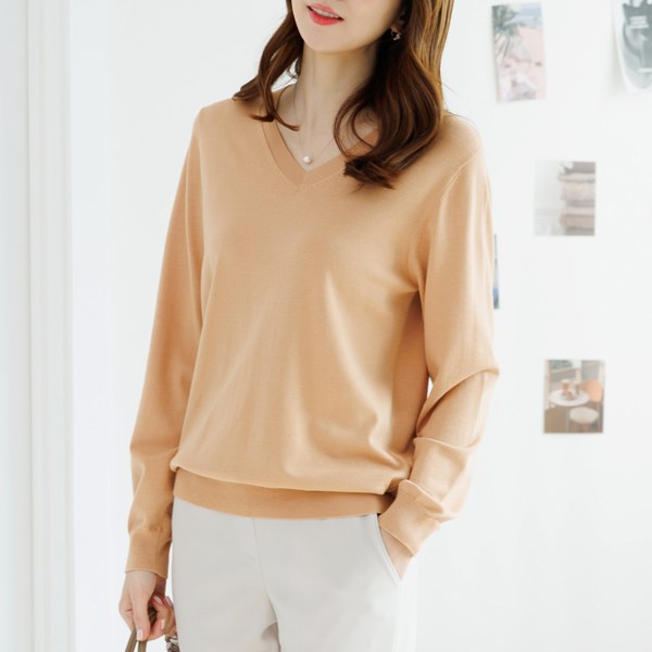 Tencel V-neck knit KNC1001