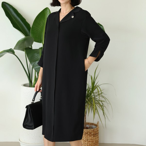 [THE BLACK] Wheaton open shirring dress OPC4004