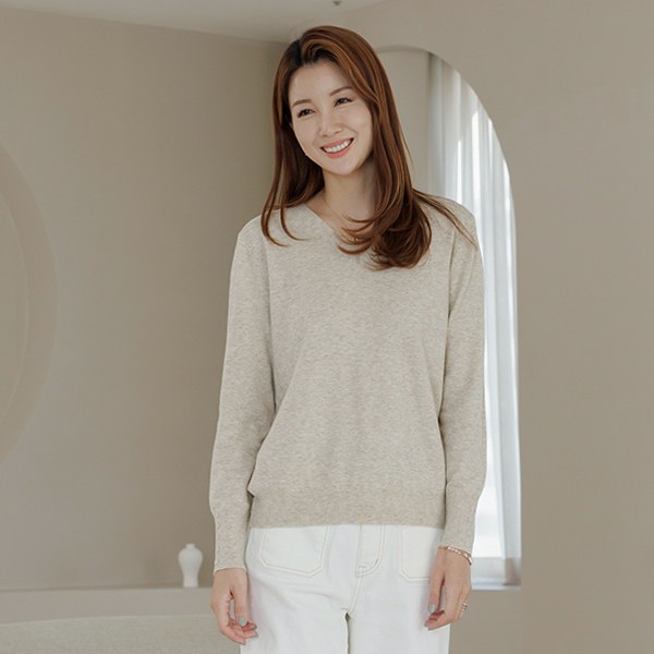 V-neck sleeve button knit KND4014