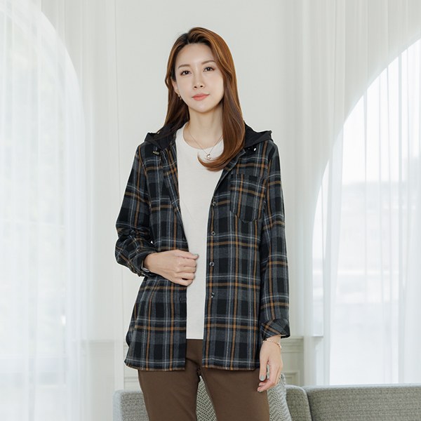 Pocket Hooded Check Shirt TBD4085