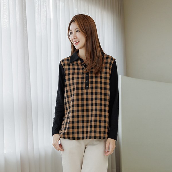 Shamel check color block collar shirt TBD4183