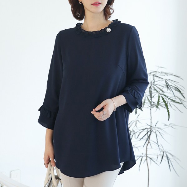 TBC1052_DO pleated brooch blouse