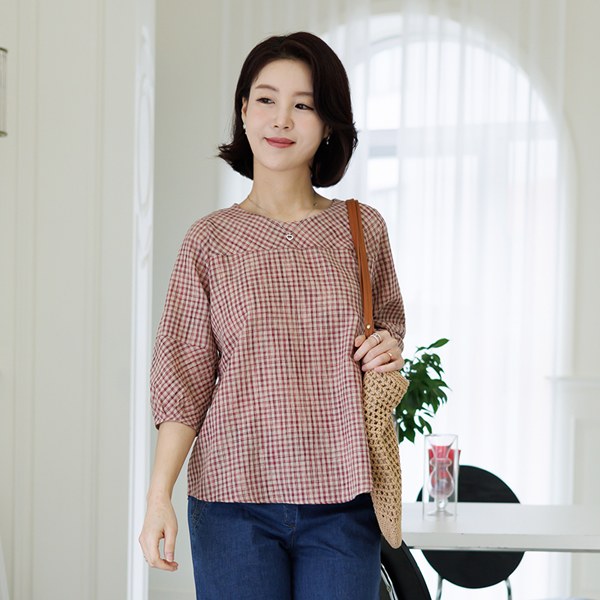 TBD3032_DC Phol check round blouse