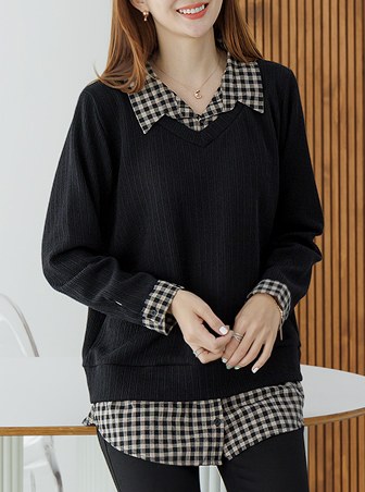 Polkishi check collar t-shirt TBD5031