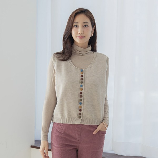 Color Button Knit Vest VED5012