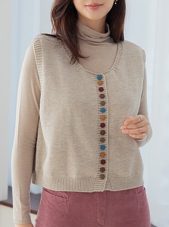 Color Button Knit Vest VED5012